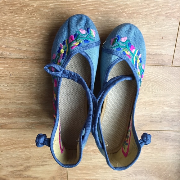 Women's Flower Embroidery Casual Oxfords shoes 8m - Picture 6 of 6